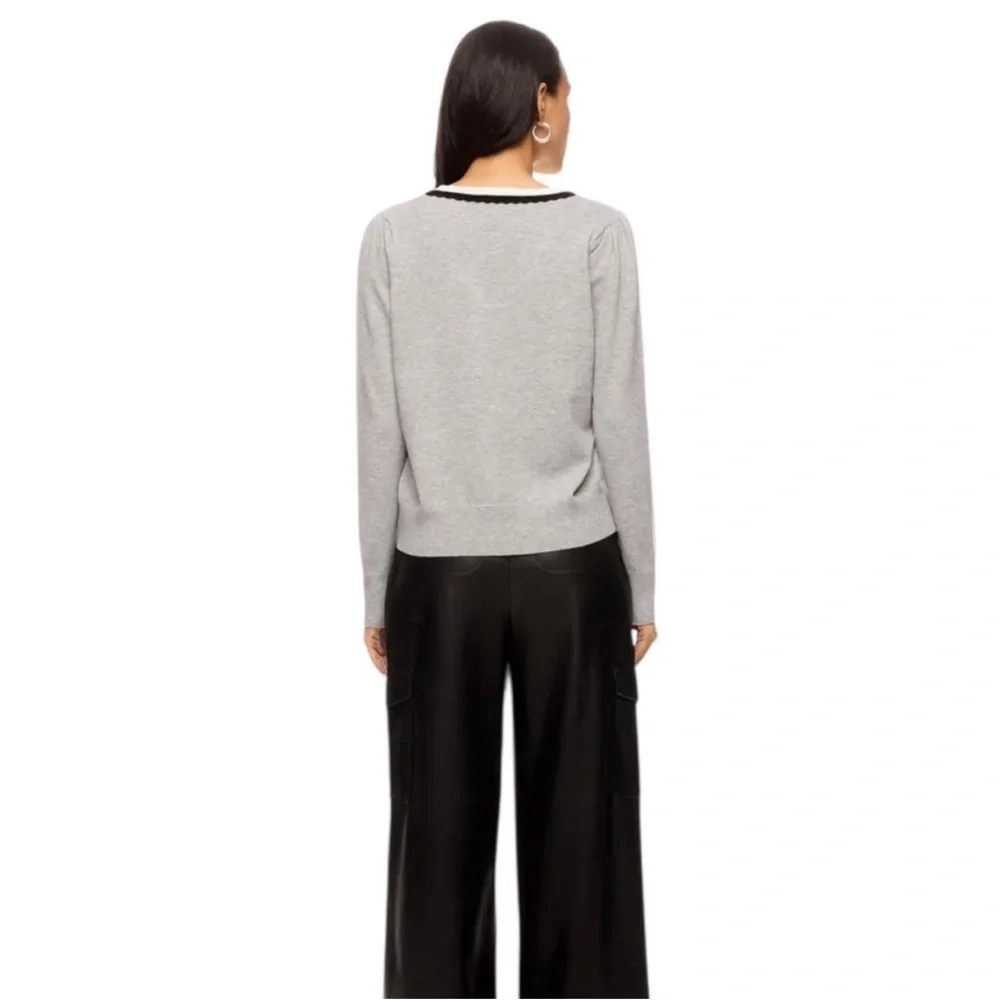 CeCe Deep V Contrast Trim Sweater, Size: S - Picture 4 of 12